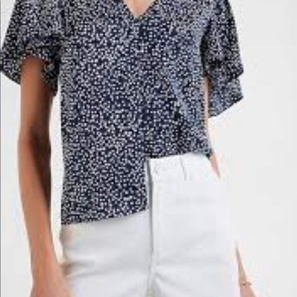 Dot Print Button Front Flutter Sleeve Top Size La… - image 1